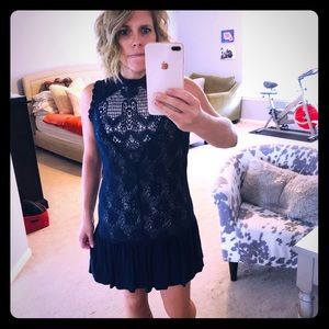 Navy eyelet lace mini dress